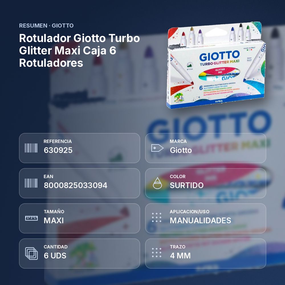 ROTULADOR GIOTTO TURBO GLITTER MAXI CAJA 6 ROTULADORES  - resumen de atributos