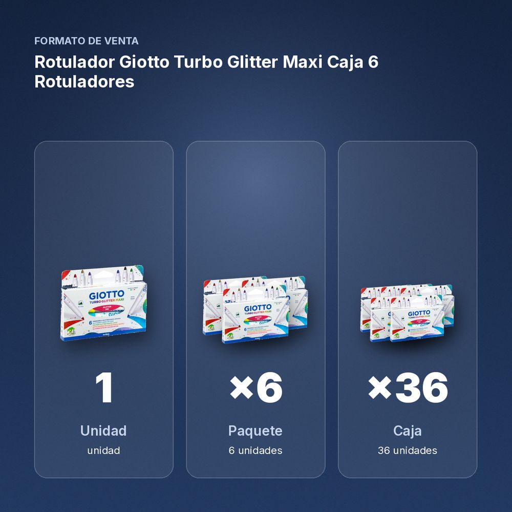 ROTULADOR GIOTTO TURBO GLITTER MAXI CAJA 6 ROTULADORES  - formato de venta: paquete de 6, caja de 36