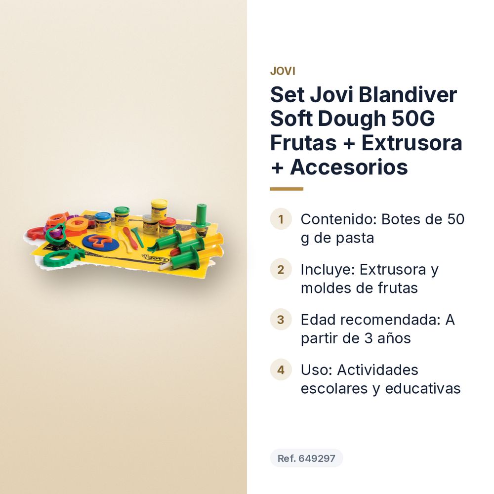 SET JOVI BLANDIVER SOFT DOUGH 50G FRUTAS + EXTRUSORA + ACCESORIOS - características principales