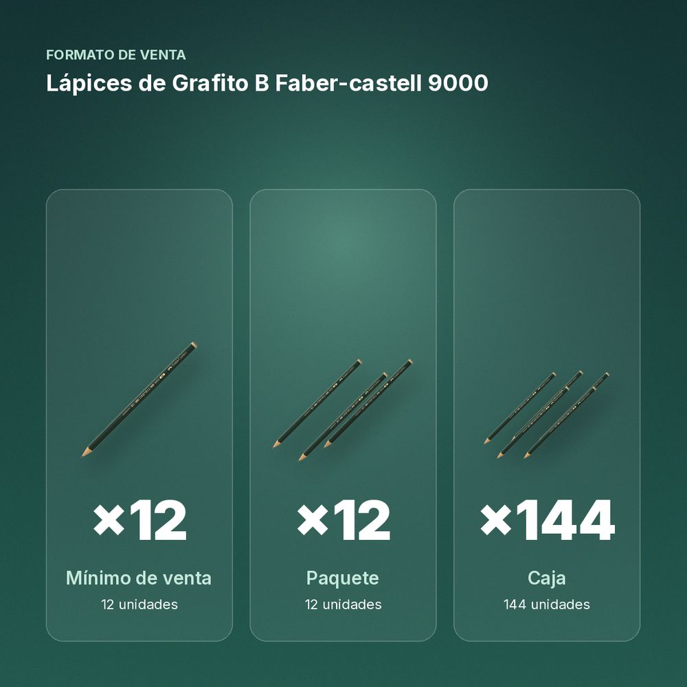 LÁPICES DE GRAFITO B FABER-CASTELL 9000  - formato de venta: paquete de 12, caja de 144
