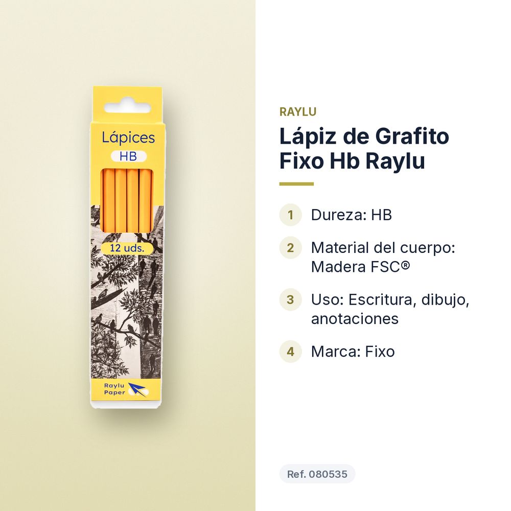 LÁPIZ DE GRAFITO FIXO HB RAYLU - características principales