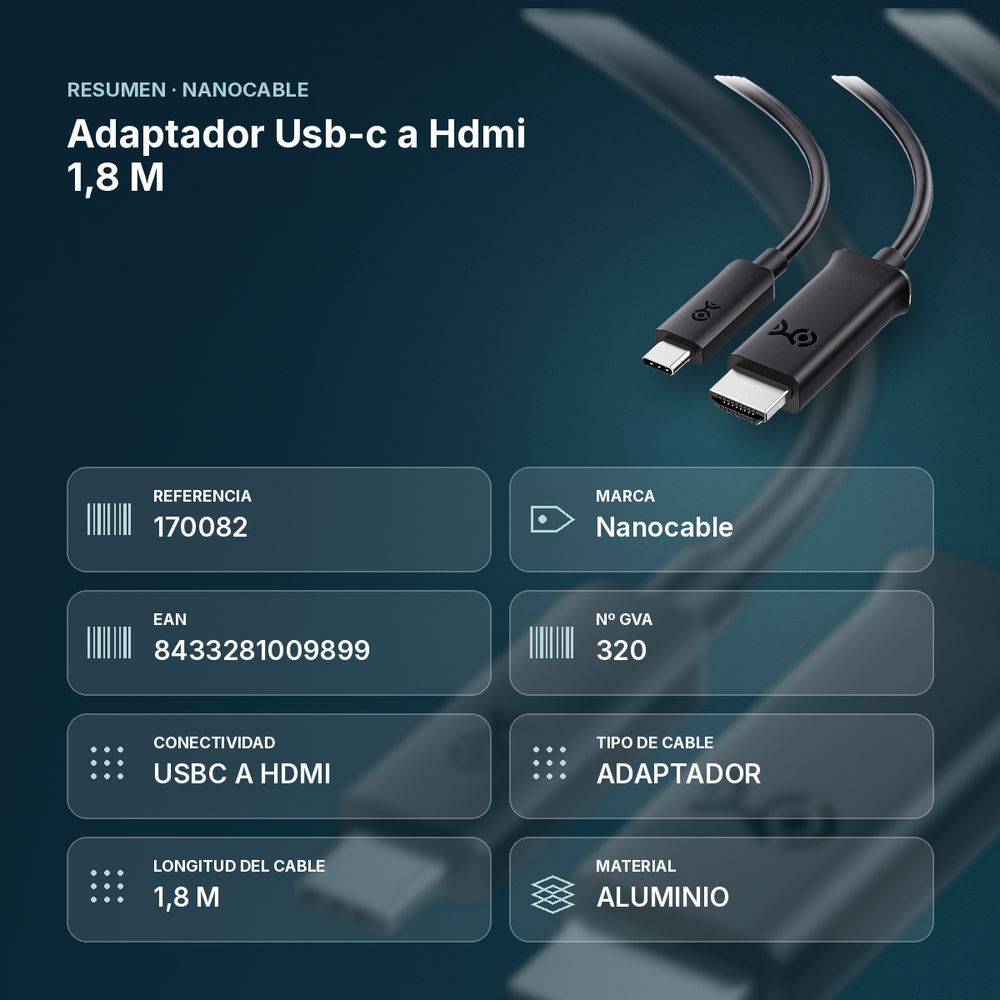 ADAPTADOR USB-C A HDMI 1,8 M - resumen de atributos