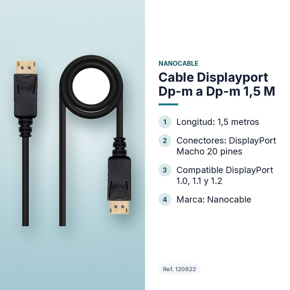 CABLE DISPLAYPORT DP-M A DP-M 1,5 M - características principales