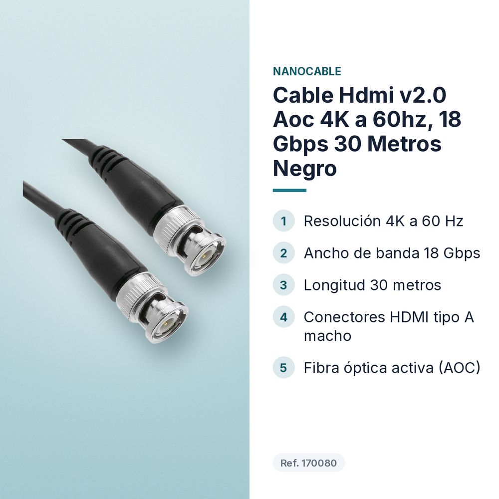 CABLE HDMI V2.0 AOC 4K A 60HZ, 18 GBPS 30 METROS NEGRO - características principales