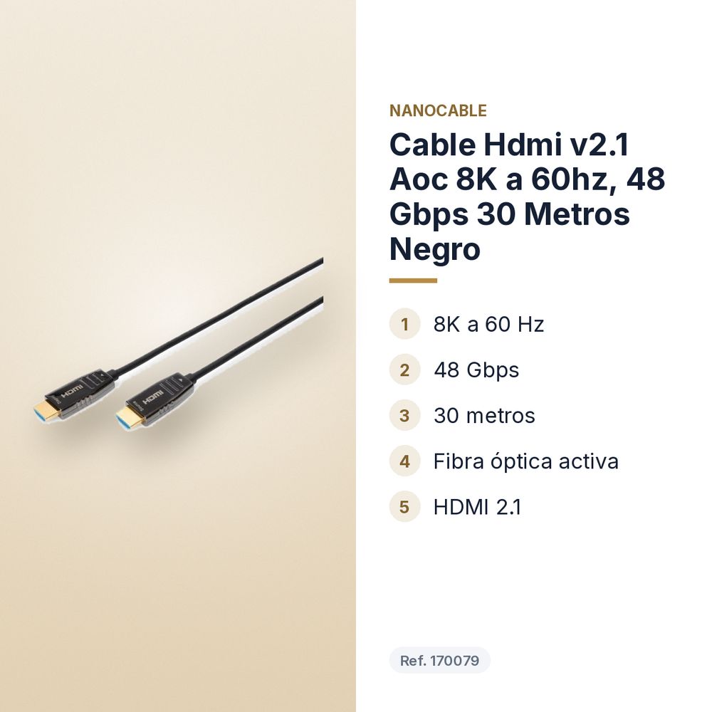 CABLE HDMI V2.1 AOC 8K A 60HZ, 48 GBPS 30 METROS NEGRO - características principales