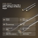 CABLE HDMI V2.1 AOC 8K A 60HZ, 48 GBPS 30 METROS NEGRO - resumen de atributos