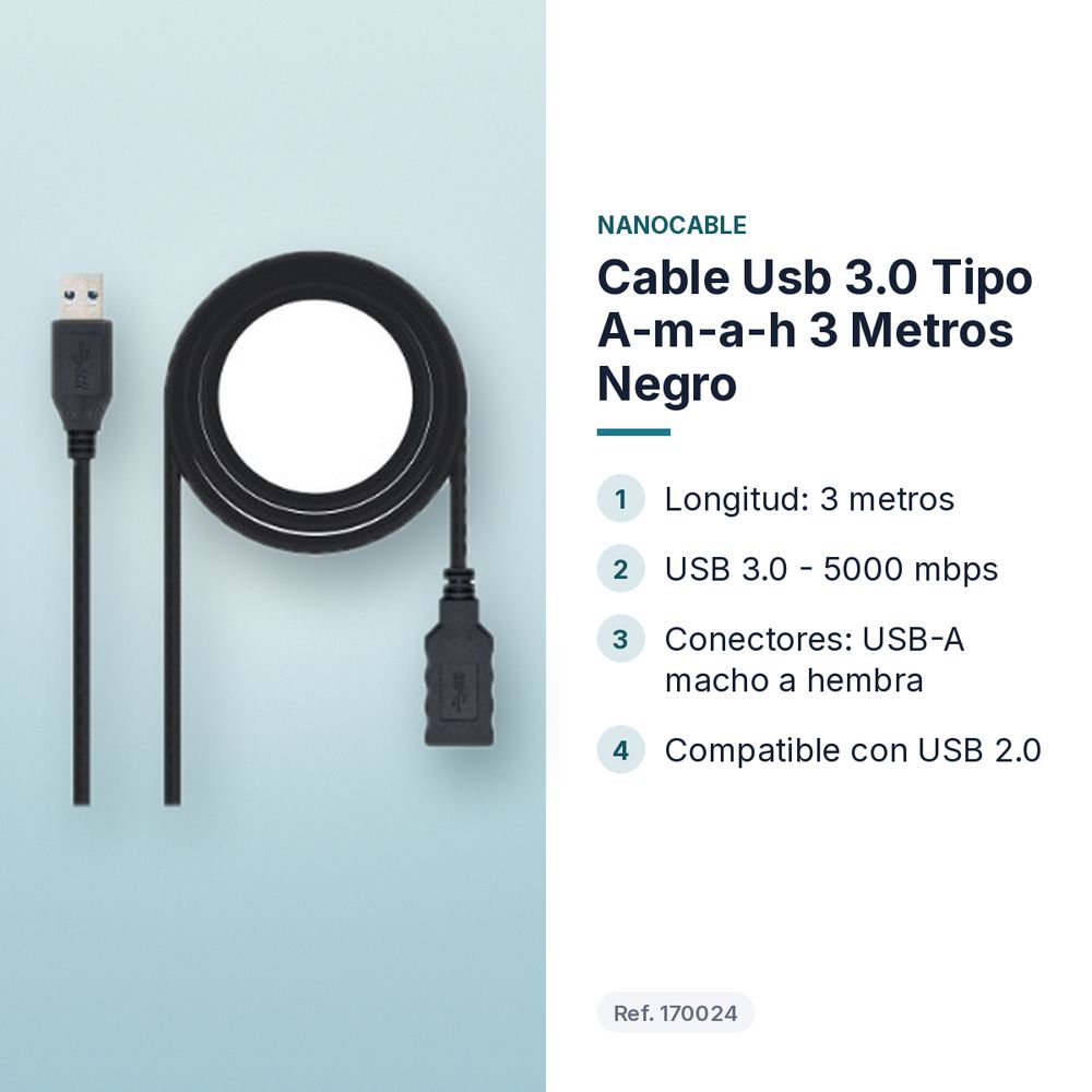 CABLE USB 3.0 TIPO A-M-A-H  3 METROS NEGRO - características principales