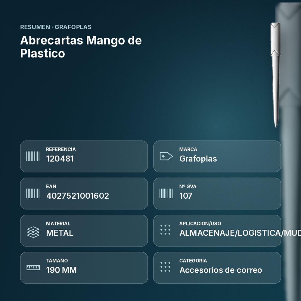 ABRECARTAS MANGO DE PLASTICO  - resumen de atributos