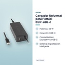 CARGADOR UNIVERSAL PARA PORTÁTIL 65W–USB-C - características principales