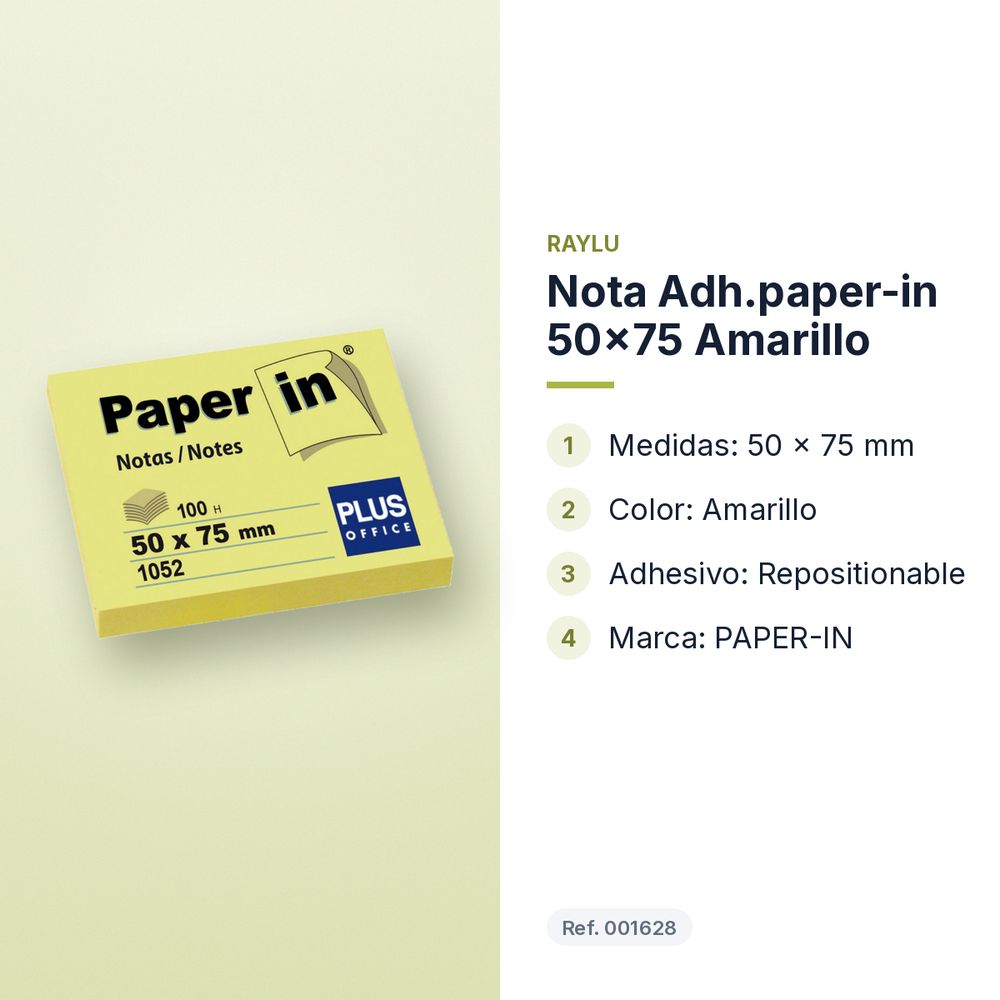 NOTA ADH.PAPER-IN 50X75 AMARILLO - características principales