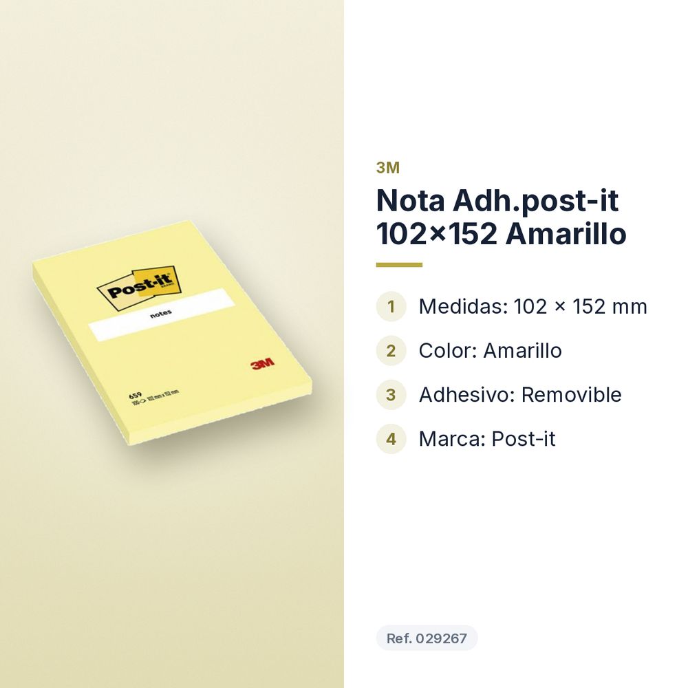 NOTA ADH.POST-IT 102X152 AMARILLO - características principales