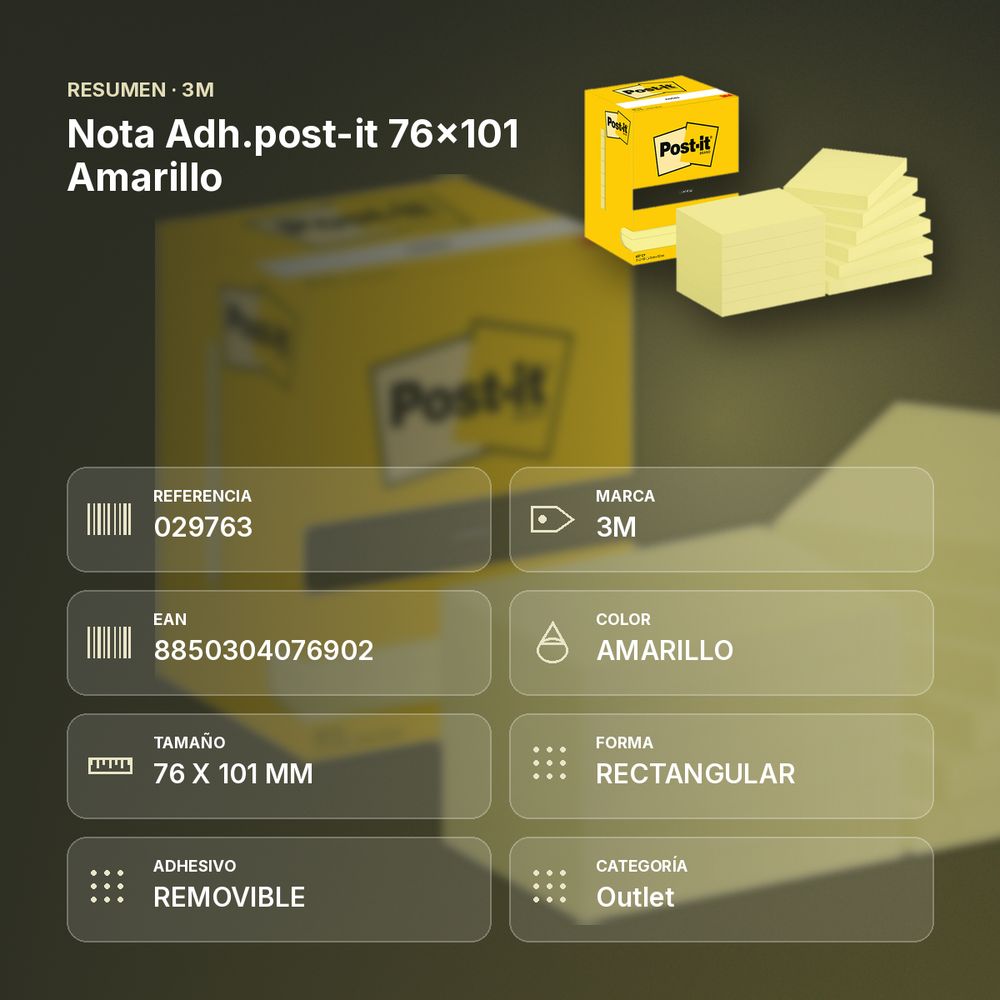NOTA ADH.POST-IT 76X101 AMARILLO - resumen de atributos