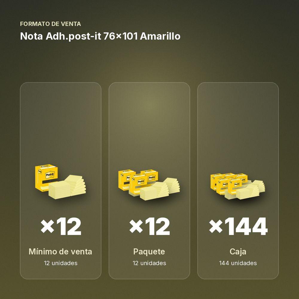 NOTA ADH.POST-IT 76X101 AMARILLO - formato de venta: paquete de 12, caja de 144