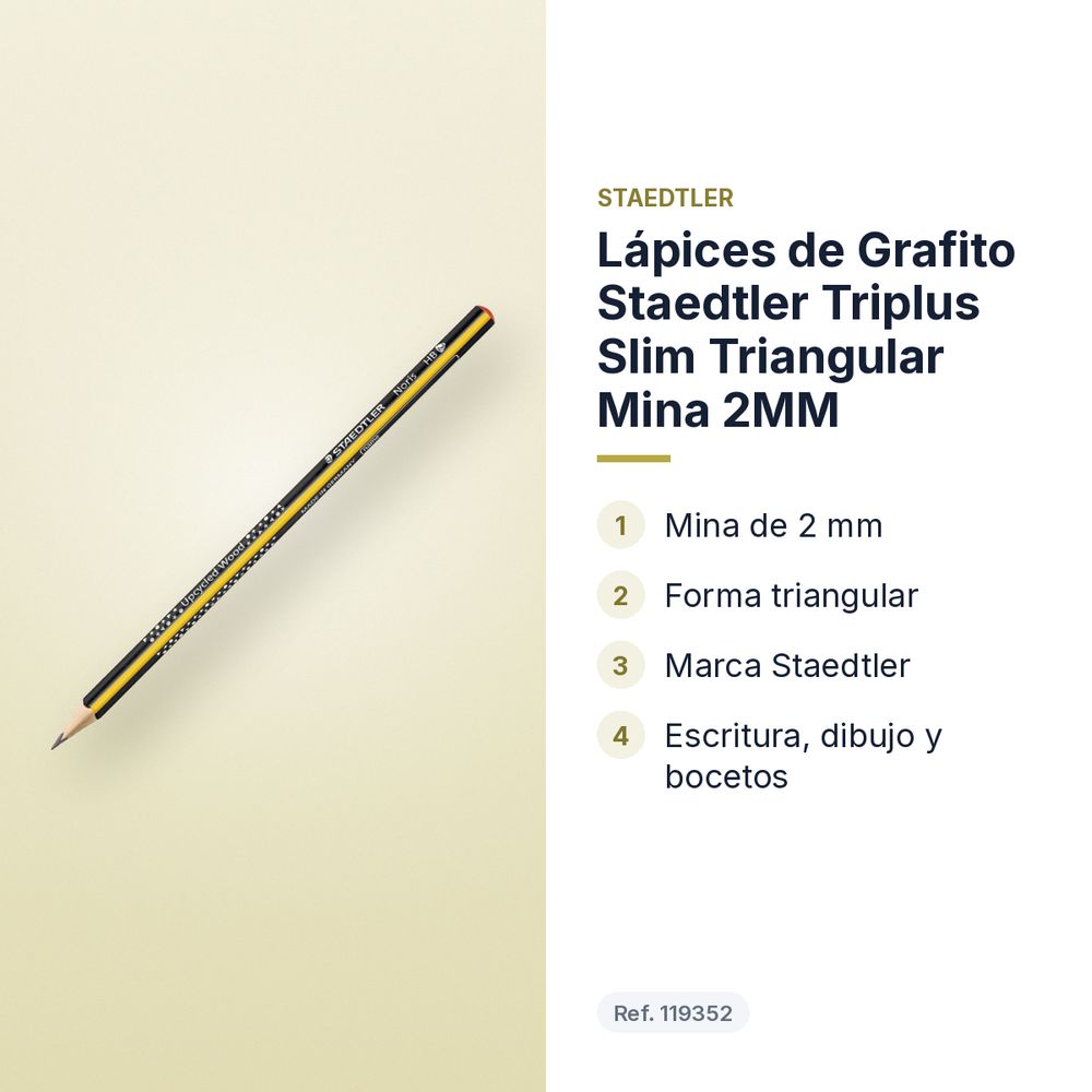 LÁPICES DE GRAFITO STAEDTLER TRIPLUS SLIM TRIANGULAR MINA 2MM - características principales