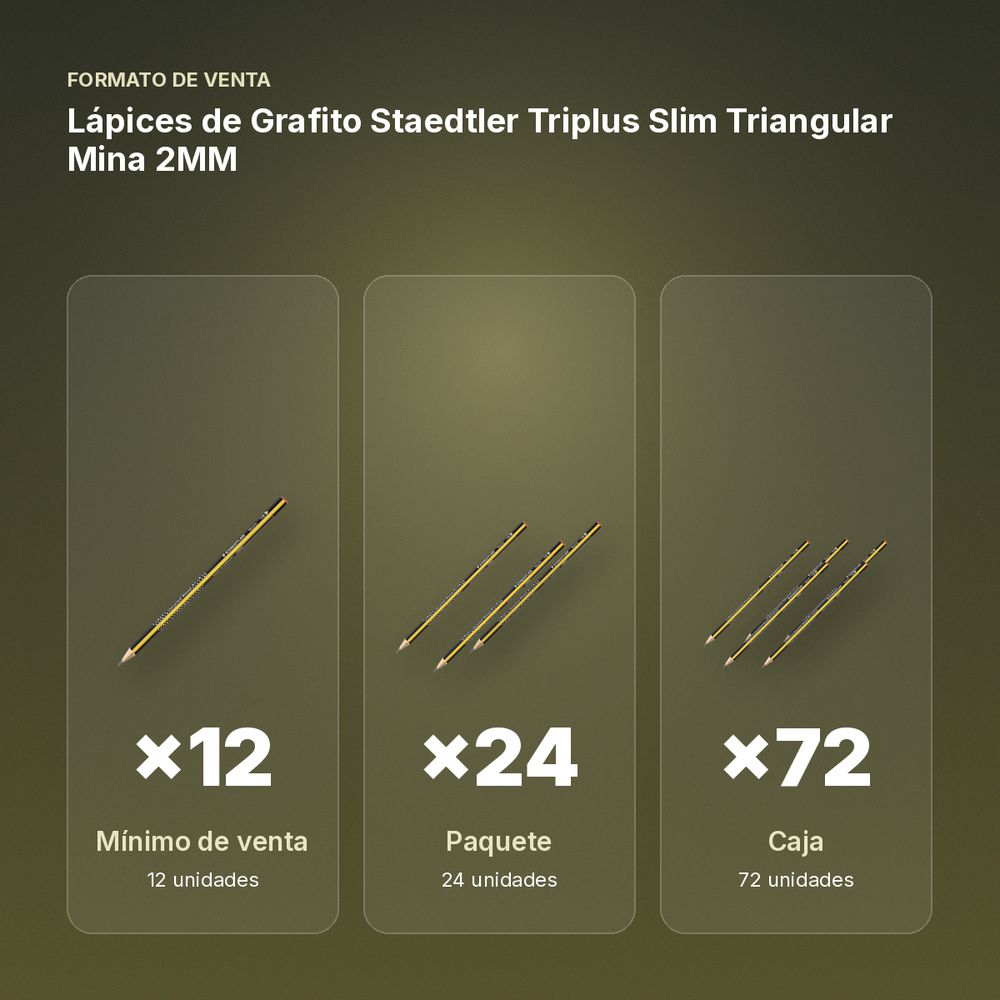 LÁPICES DE GRAFITO STAEDTLER TRIPLUS SLIM TRIANGULAR MINA 2MM - formato de venta: paquete de 24, caja de 72