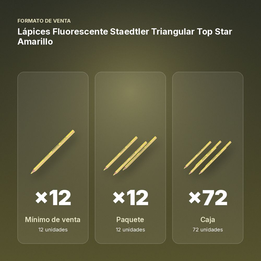 LÁPICES FLUORESCENTE STAEDTLER TRIANGULAR TOP STAR AMARILLO - formato de venta: paquete de 12, caja de 72