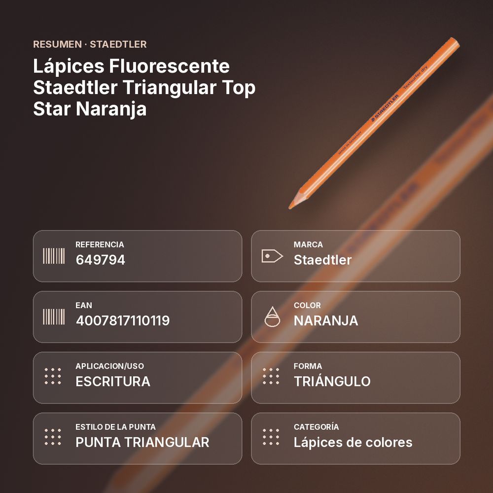 LÁPICES FLUORESCENTE STAEDTLER TRIANGULAR TOP STAR NARANJA - resumen de atributos