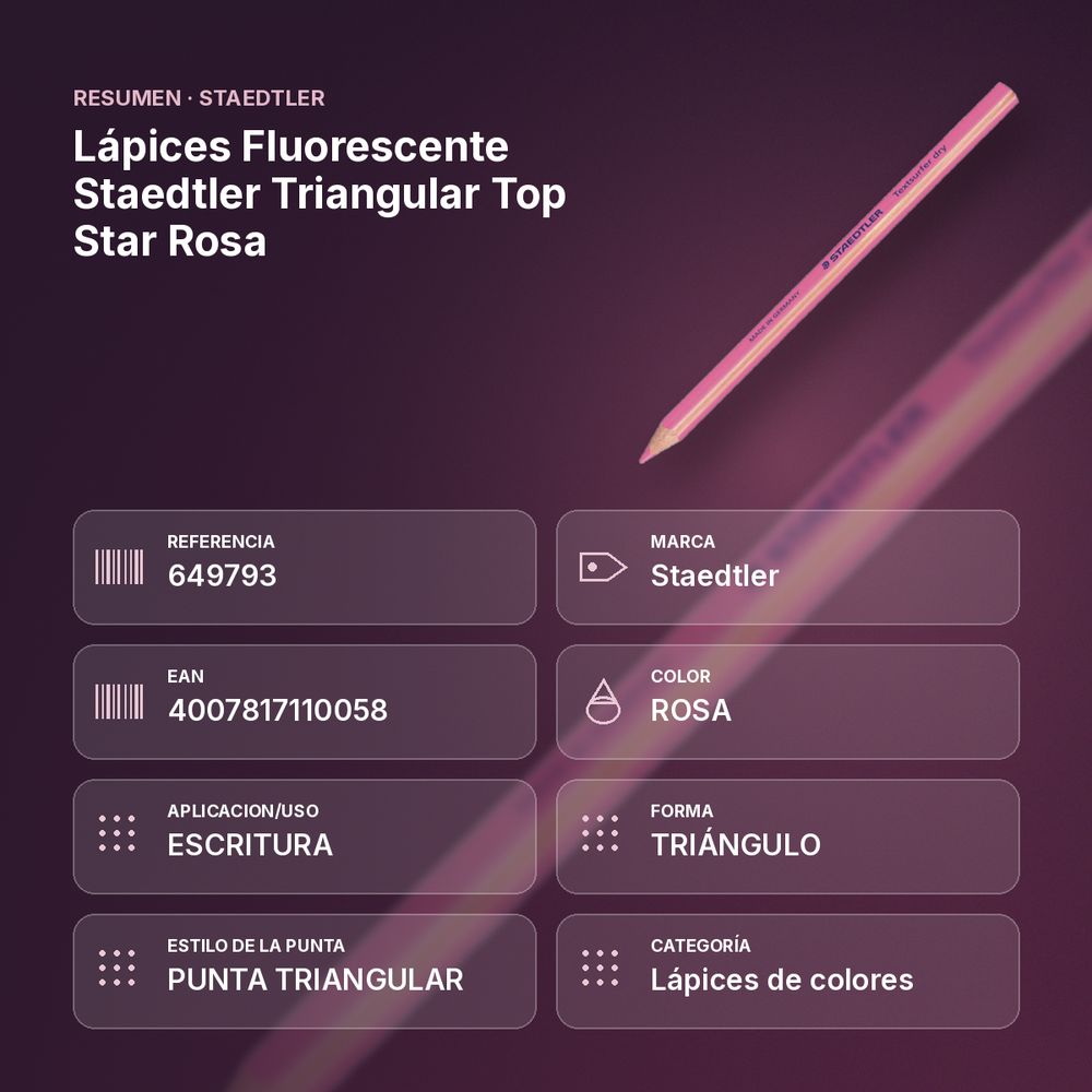 LÁPICES FLUORESCENTE STAEDTLER TRIANGULAR TOP STAR ROSA - resumen de atributos