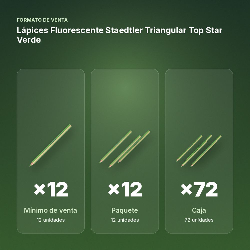 LÁPICES FLUORESCENTE STAEDTLER TRIANGULAR TOP STAR VERDE - formato de venta: paquete de 12, caja de 72