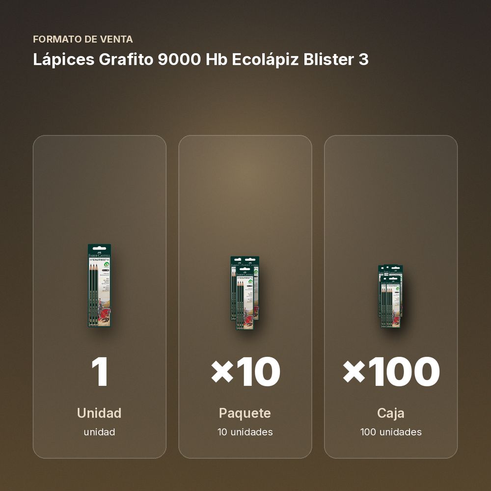 LÁPICES GRAFITO 9000 HB ECOLÁPIZ BLISTER 3 - formato de venta: paquete de 10, caja de 100