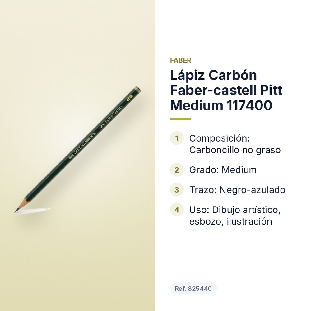 LÁPIZ CARBÓN FABER-CASTELL PITT MEDIUM 117400 - características principales