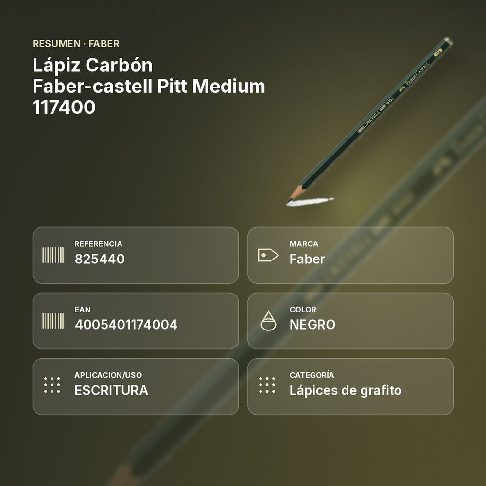 LÁPIZ CARBÓN FABER-CASTELL PITT MEDIUM 117400 - resumen de atributos