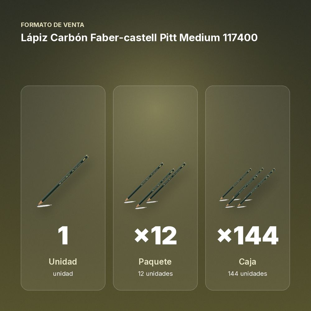 LÁPIZ CARBÓN FABER-CASTELL PITT MEDIUM 117400 - formato de venta: paquete de 12, caja de 144