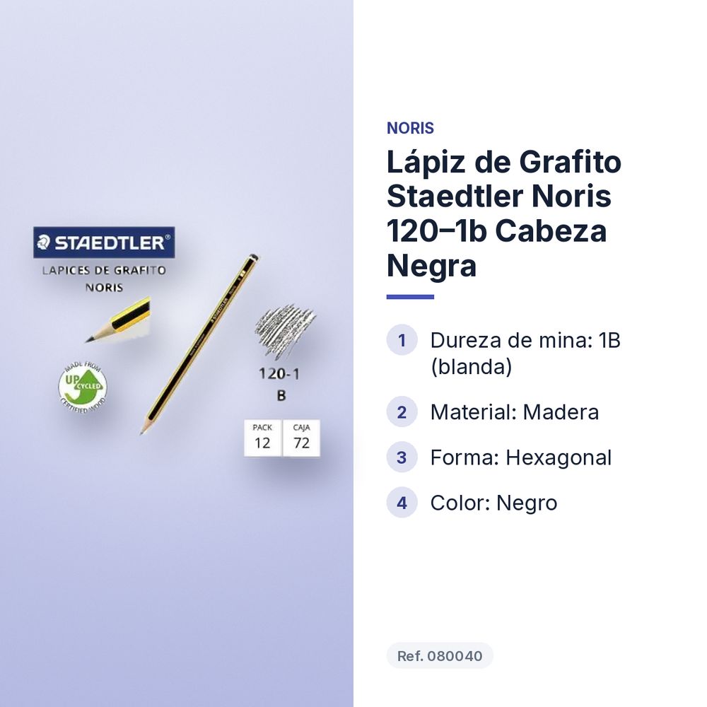 LÁPIZ DE GRAFITO STAEDTLER NORIS 120–1B CABEZA  NEGRA - características principales