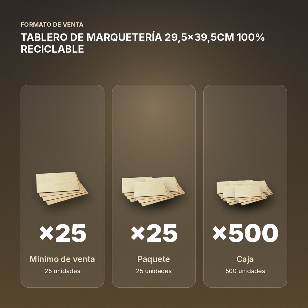 TABLERO DE MARQUETERÍA 29,5x39,5CM 100% RECICLABLE - formato de venta: paquete de 25, caja de 500