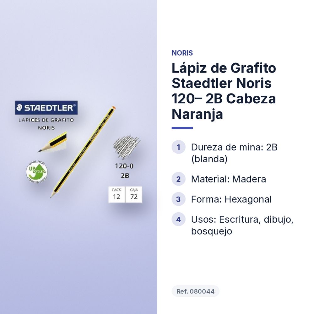 LÁPIZ DE GRAFITO STAEDTLER NORIS 120– 2B CABEZA  NARANJA - características principales