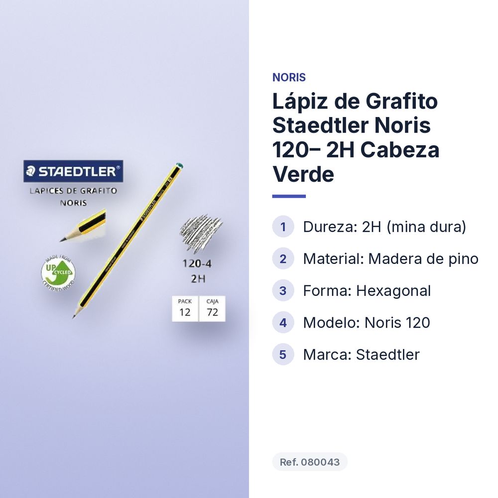 LÁPIZ DE GRAFITO STAEDTLER NORIS 120– 2H CABEZA  VERDE - características principales