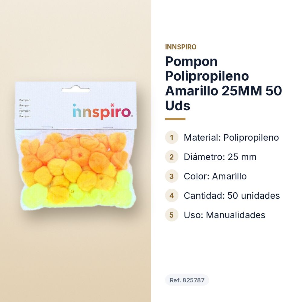 POMPON POLIPROPILENO AMARILLO 25MM 50 UDS - características principales