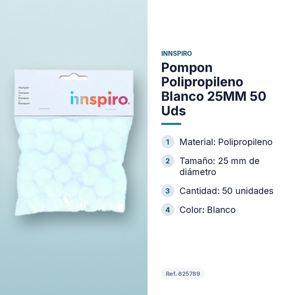 POMPON POLIPROPILENO BLANCO 25MM 50 UDS - características principales