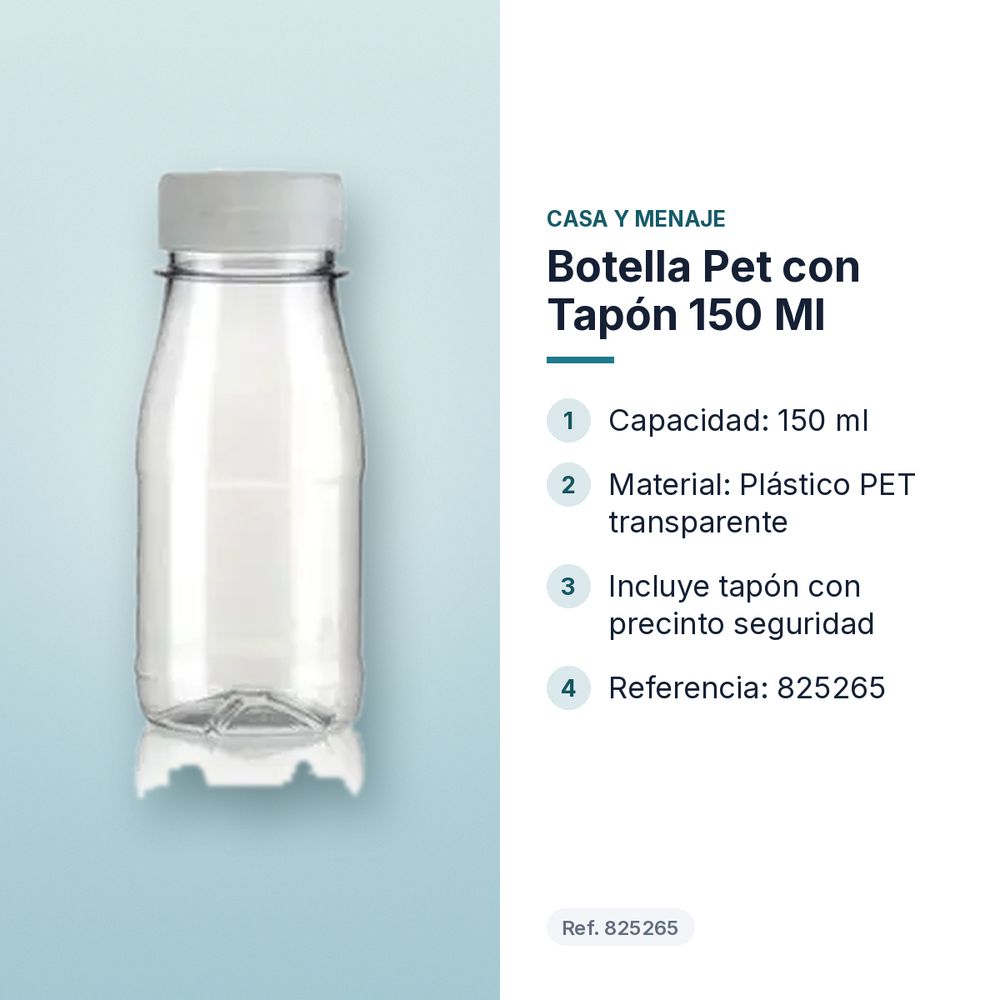BOTELLA PET CON TAPÓN 150 ML - características principales