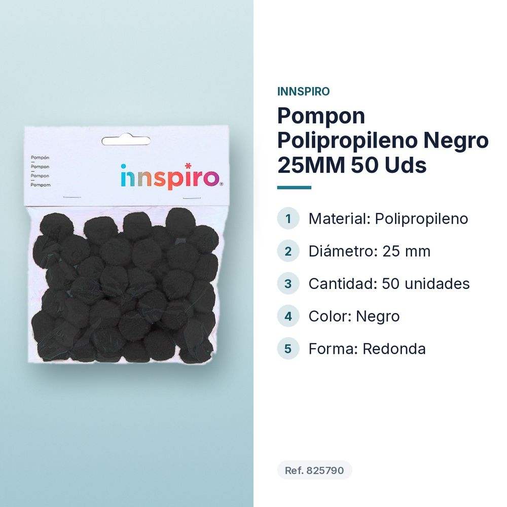POMPON POLIPROPILENO NEGRO 25MM 50 UDS - características principales