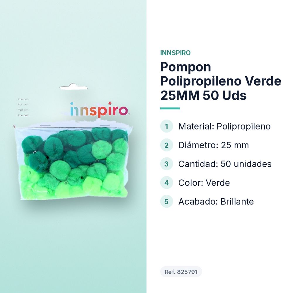 POMPON POLIPROPILENO VERDE 25MM 50 UDS - características principales