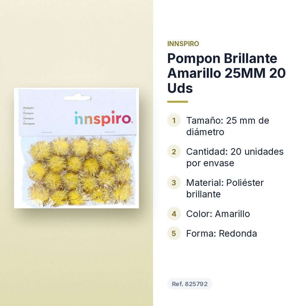 POMPON BRILLANTE AMARILLO 25MM 20 UDS - características principales