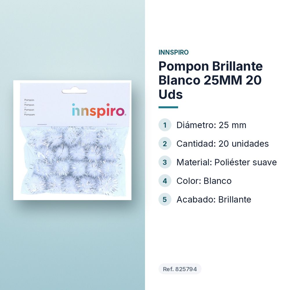 POMPON BRILLANTE BLANCO 25MM 20 UDS - características principales