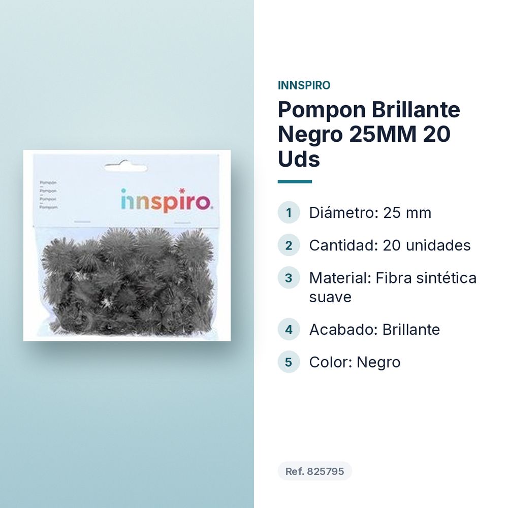 POMPON BRILLANTE NEGRO 25MM 20 UDS - características principales