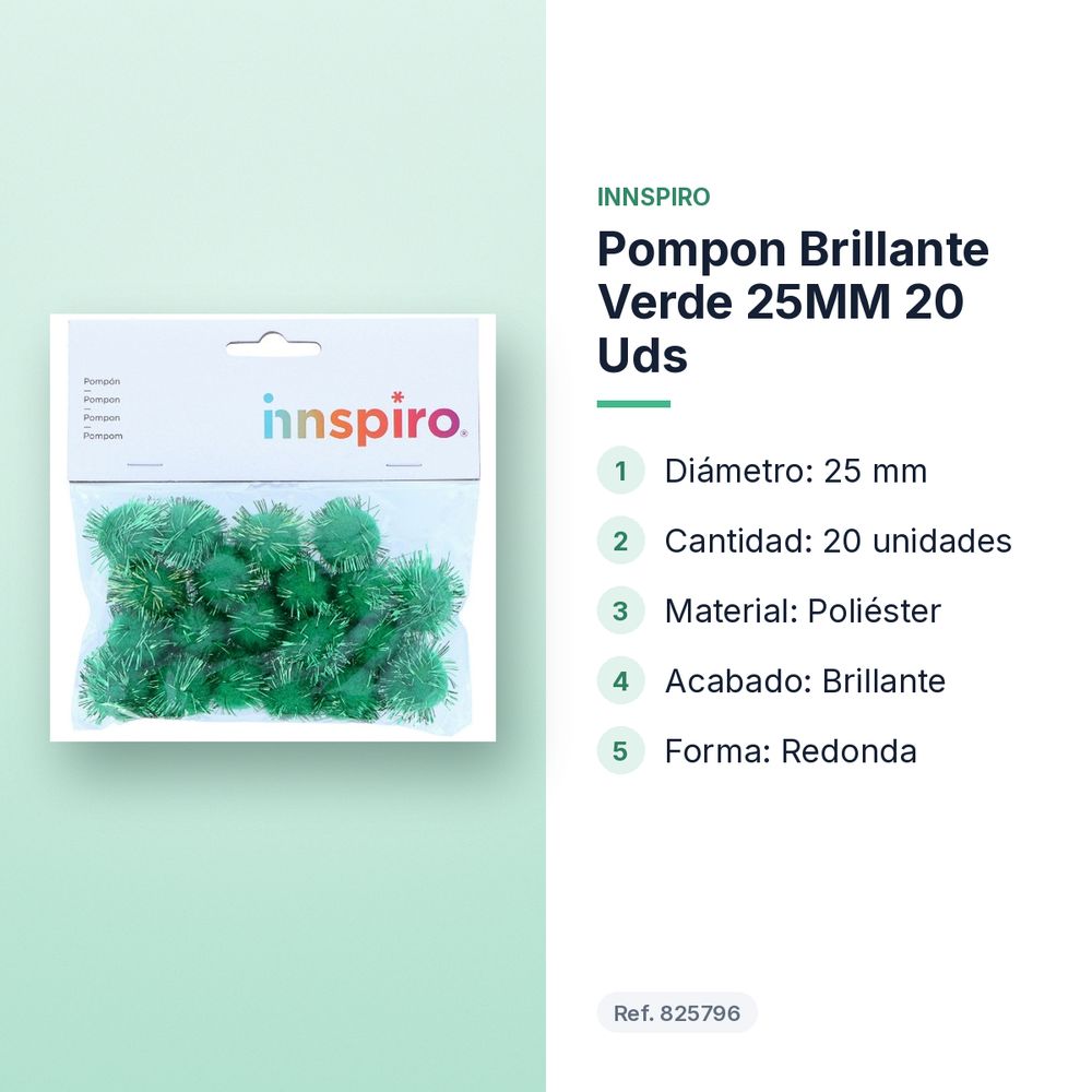 POMPON BRILLANTE VERDE 25MM 20 UDS - características principales