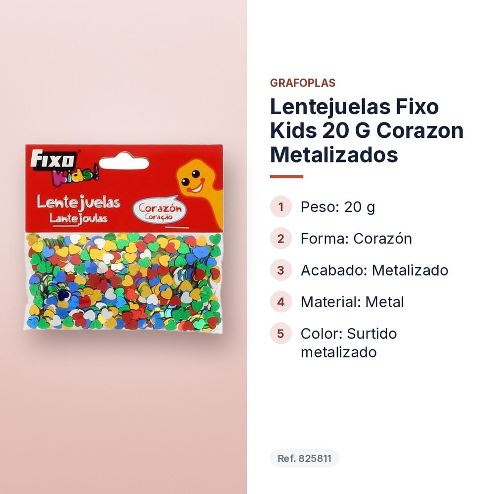 LENTEJUELAS FIXO KIDS 20 G CORAZON METALIZADOS - características principales