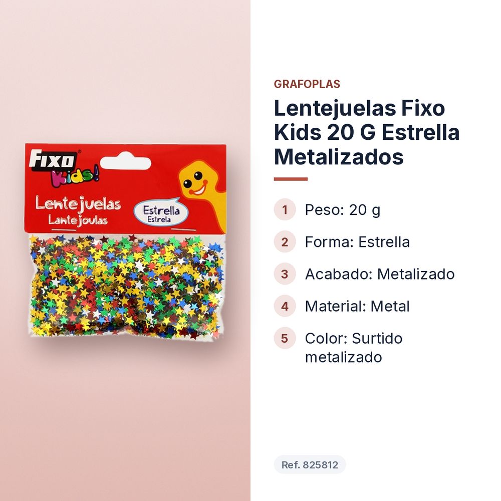LENTEJUELAS FIXO KIDS 20 G ESTRELLA METALIZADOS - características principales
