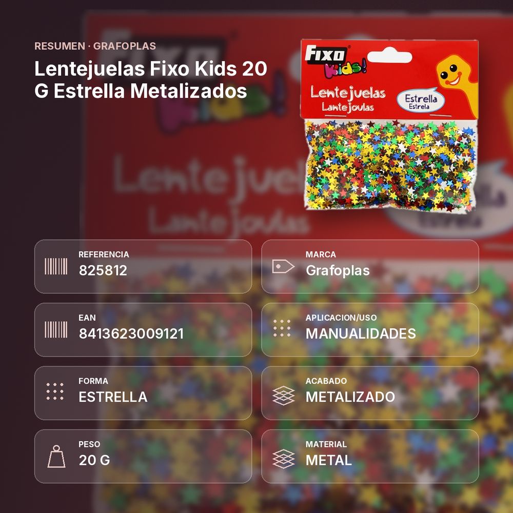 LENTEJUELAS FIXO KIDS 20 G ESTRELLA METALIZADOS - resumen de atributos