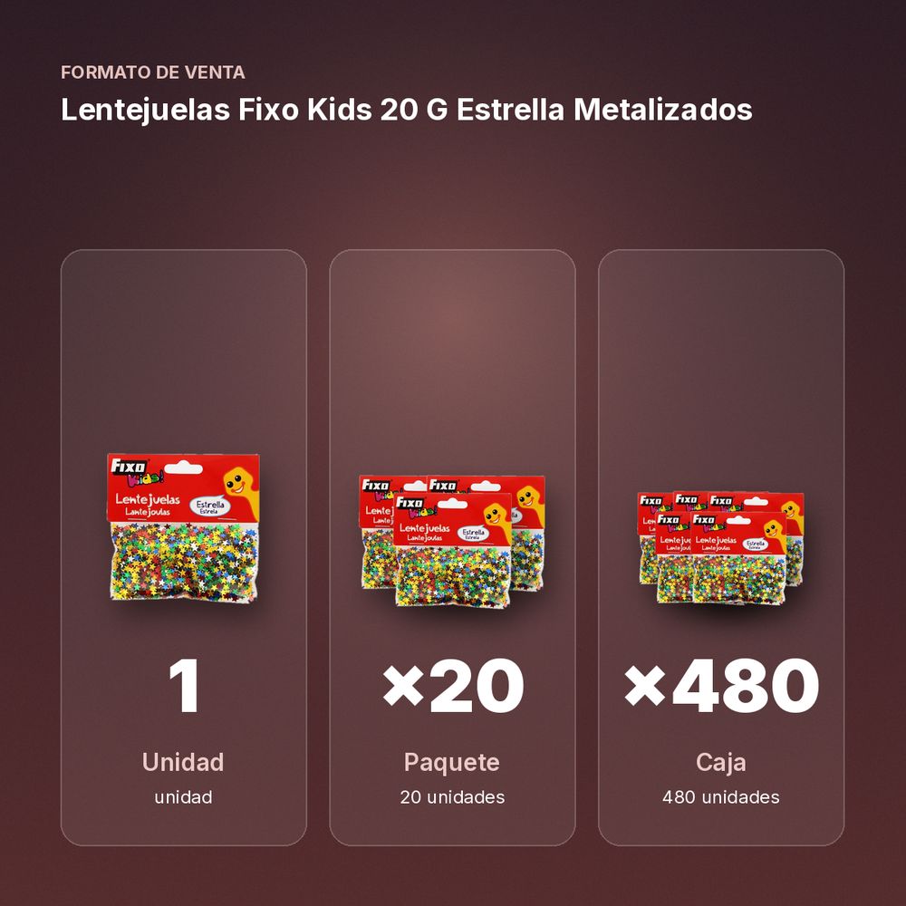 LENTEJUELAS FIXO KIDS 20 G ESTRELLA METALIZADOS - formato de venta: paquete de 20, caja de 480