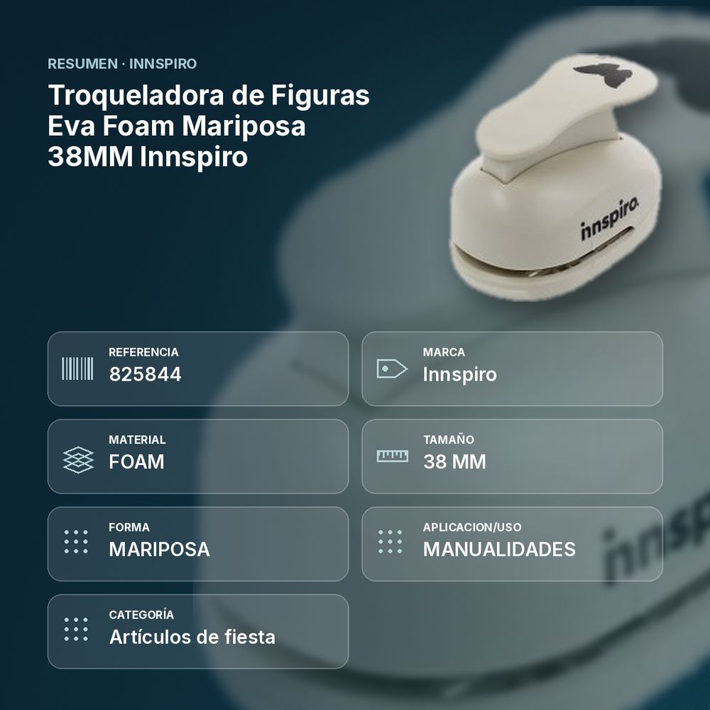 TROQUELADORA DE FIGURAS EVA FOAM MARIPOSA 38MM INNSPIRO - resumen de atributos