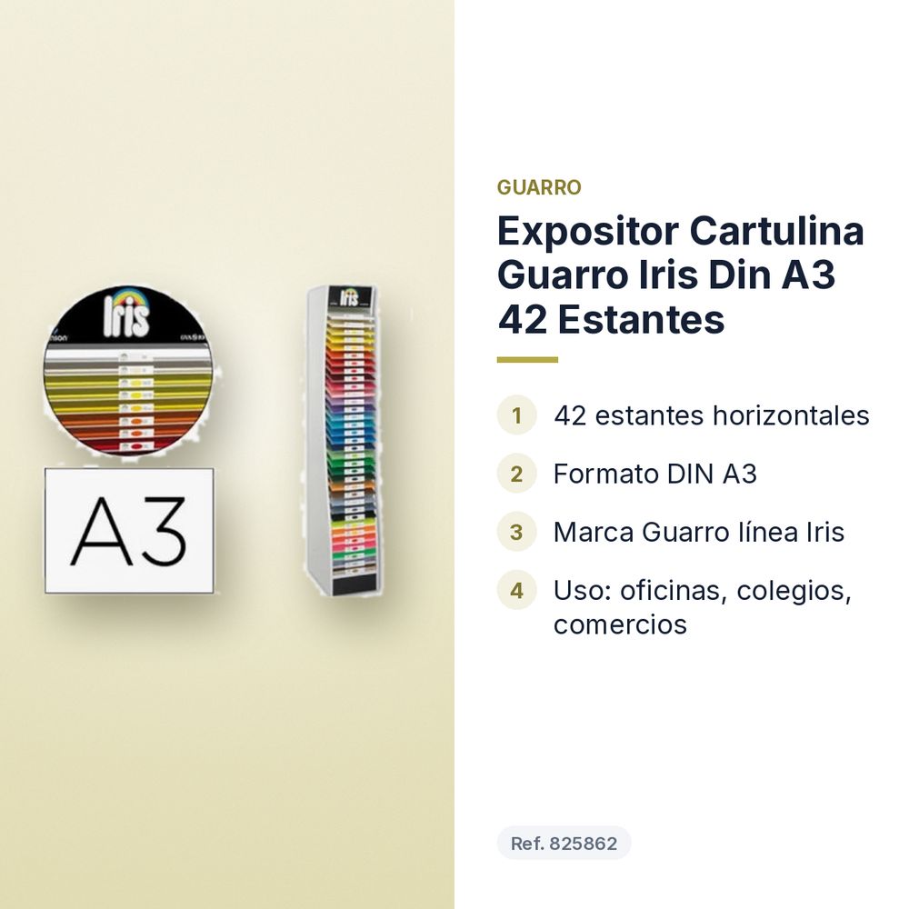 EXPOSITOR CARTULINA GUARRO IRIS DIN A3 42 ESTANTES - características principales