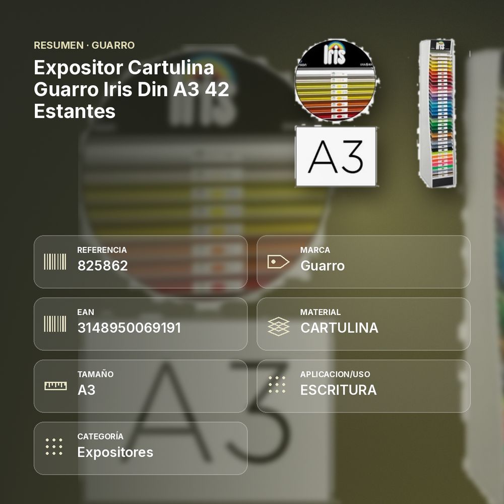 EXPOSITOR CARTULINA GUARRO IRIS DIN A3 42 ESTANTES - resumen de atributos