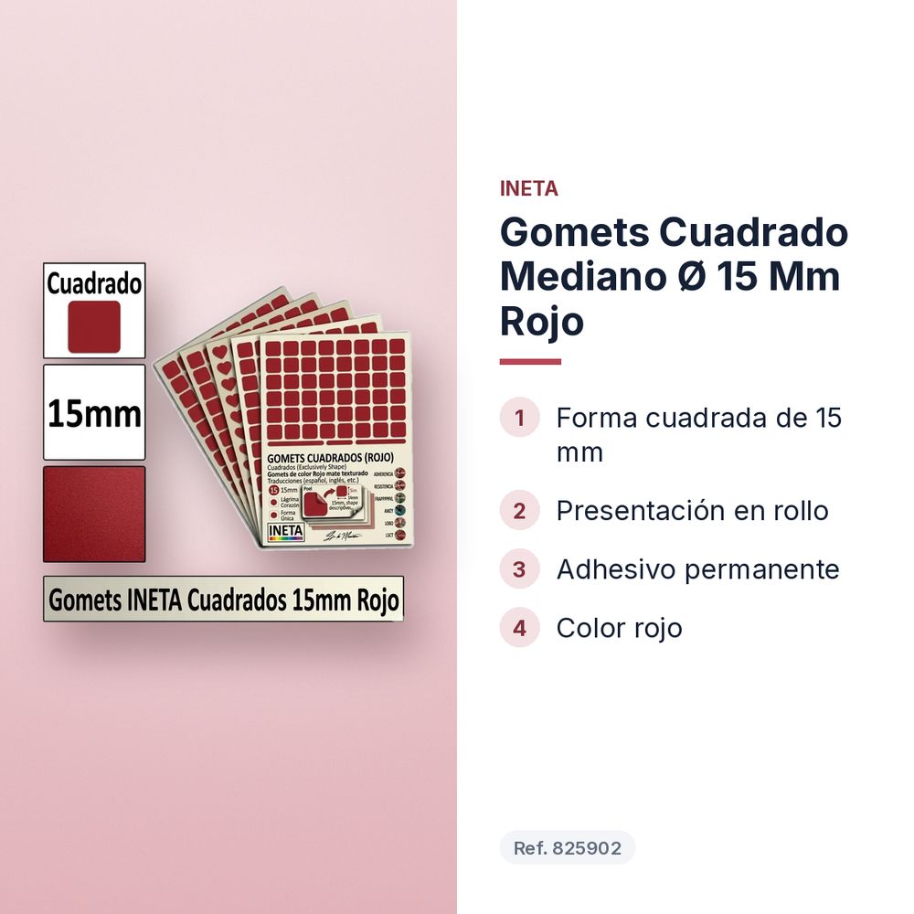 GOMETS CUADRADO MEDIANO Ø 15 MM ROJO - características principales