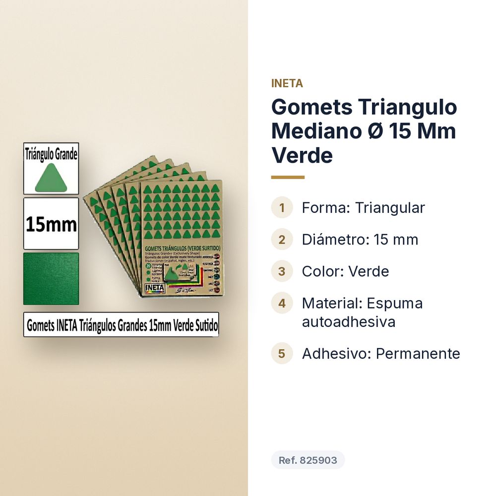 GOMETS TRIANGULO MEDIANO Ø 15 MM VERDE - características principales