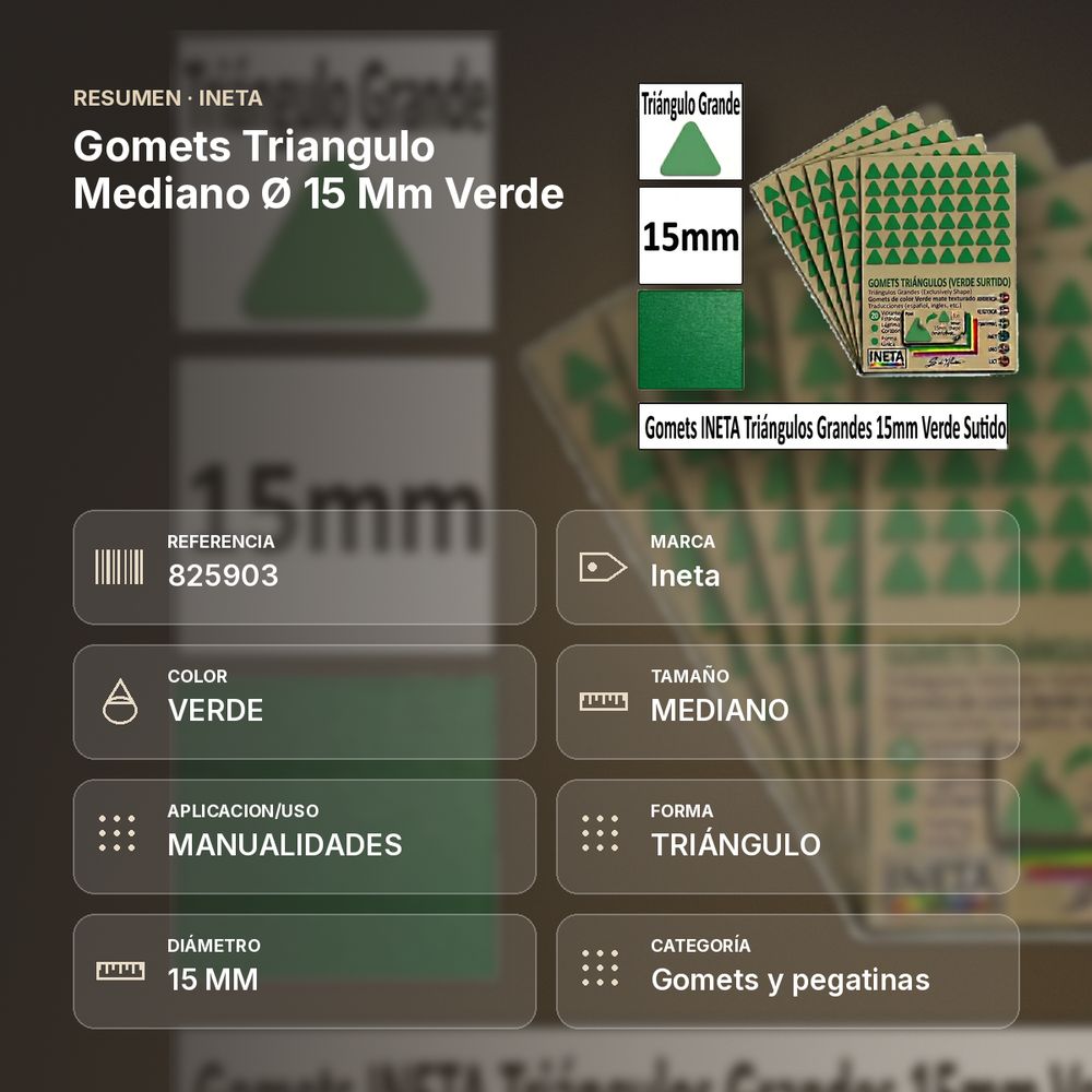 GOMETS TRIANGULO MEDIANO Ø 15 MM VERDE - resumen de atributos